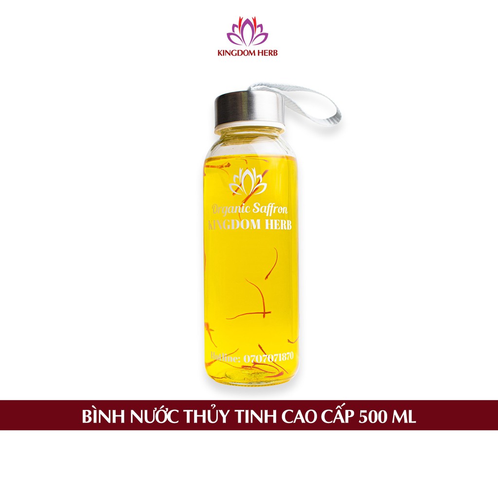 Bình thủy tinh saffron Kingdom cao cấp, chai thủy tinh có nắp đậy, dây xách 500ml