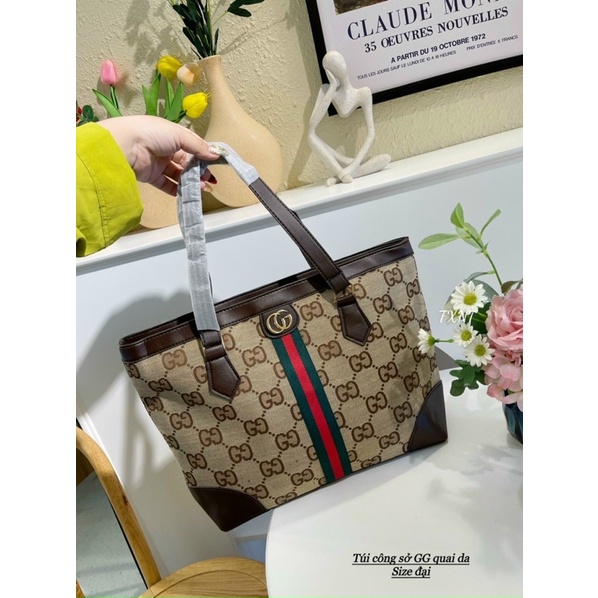 Túi công sở Gu Cii size 35 phối sọc chữ to