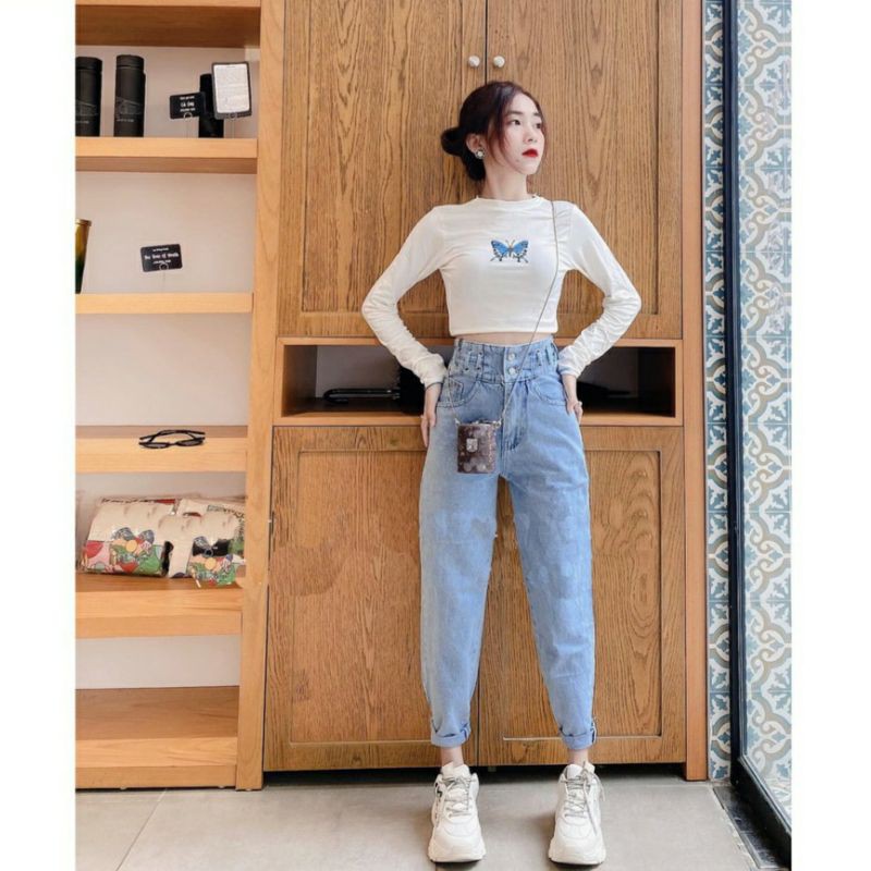 ÁO CROPTOP TAY DÀI THÊU BƯỚM CUỐN BIÊN A2 | BigBuy360 - bigbuy360.vn