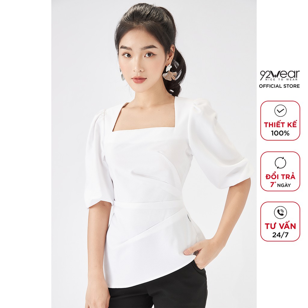Áo sơ mi nữ kiểu 92WEAR thiết kế cổ vuông tay lỡ tà áo lệch ASA1837