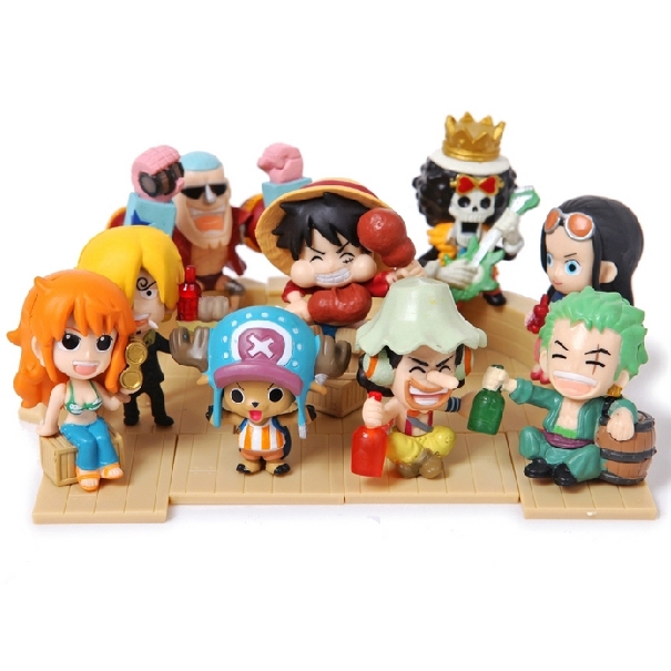 Ready Stock 9pcs/lot Building Blocks One Piece Q style Luffy PVC Action Figure Collection Toy Kids Birthday Xmas Gifts