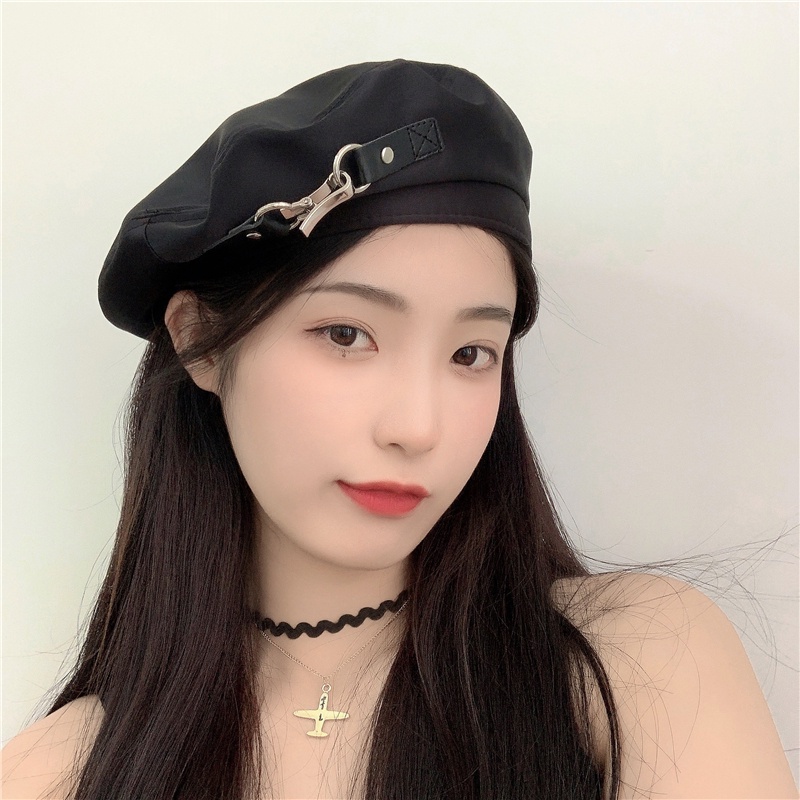 Mũ Nồi Phối Khóa Kim Loại Phong Cách Hàn Quốc Cá Tính Cho Nữ