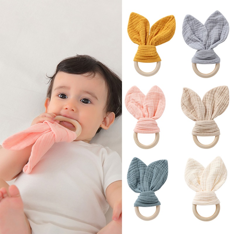 Đồ Chơi Ngậm Mọc Răng Hình Tai Thỏ Chất Liệu Cotton Mềm Mại Thoải Mái Dành Cho Bé