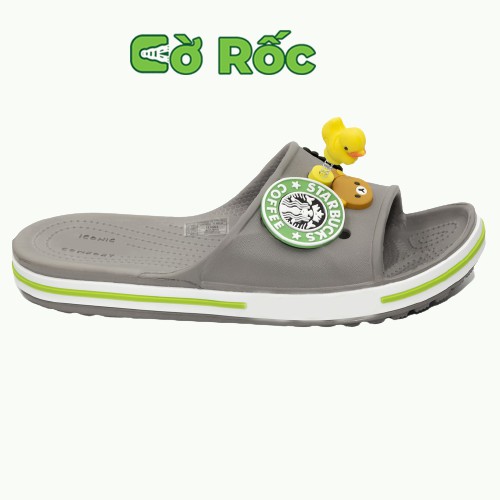 Dép lê cross nữ quai ngang màu xám full box tặng 12 siticker cross gắn dép Cờ rốc