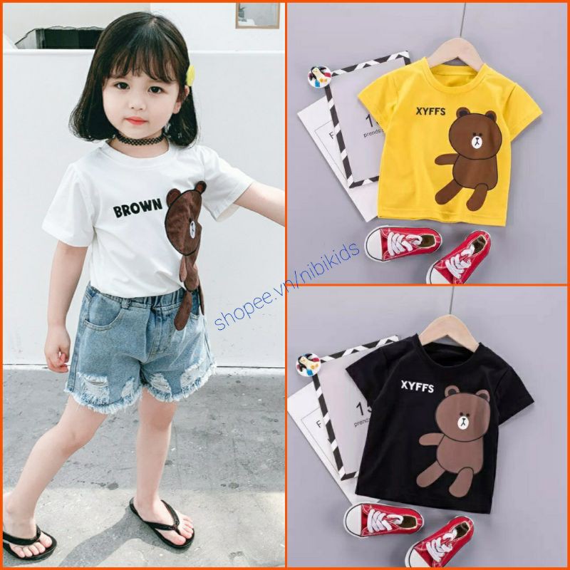 Áo Thun Cho Bé Trai Bé Gái Hình Khủng Long, Hình Gấu Cho Bé 8-18kg Chất Coton Siêu Mềm Mát Quần Áo Trẻ Em Hè 2021-5