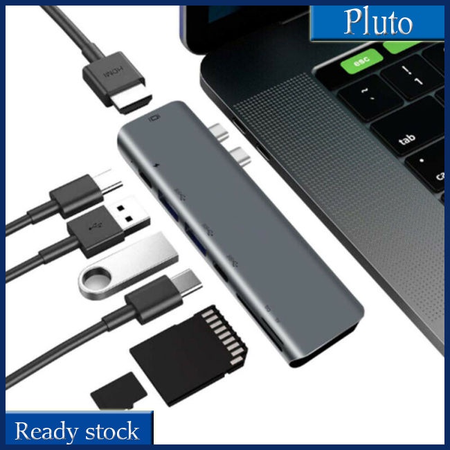 Mới Bộ Chuyển Đổi Hub Type-c Usb3.1 Usb-c Hdmi-3.0 7 Trong 1 Bằng Kim Loại Cho Macbook Pro