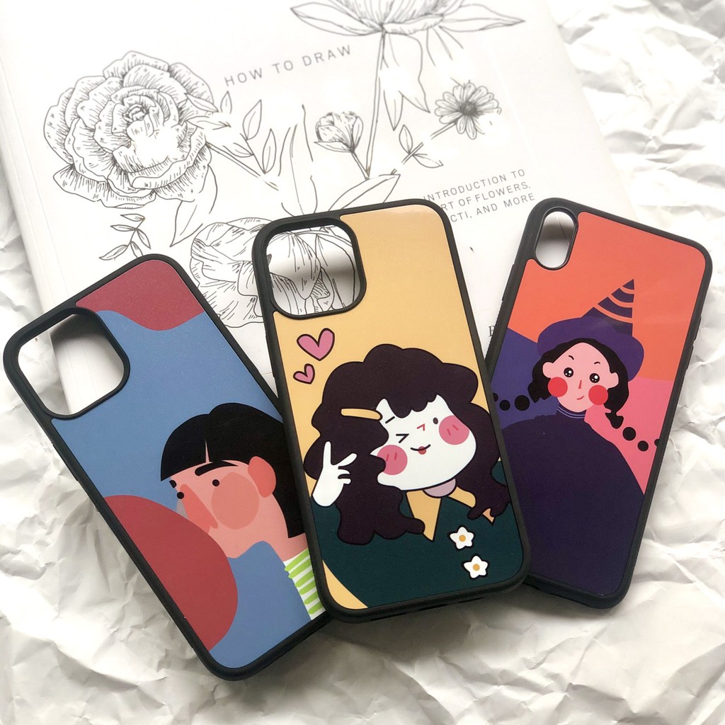 Ốp iphone [𝐅𝐑𝐄𝐄𝐒𝐇𝐈𝐏] Ốp iphone silicon 4 lớp chống va đập Heart Girl & Bubble girl & Cô gái đội mũ màu sắc vui nhộn