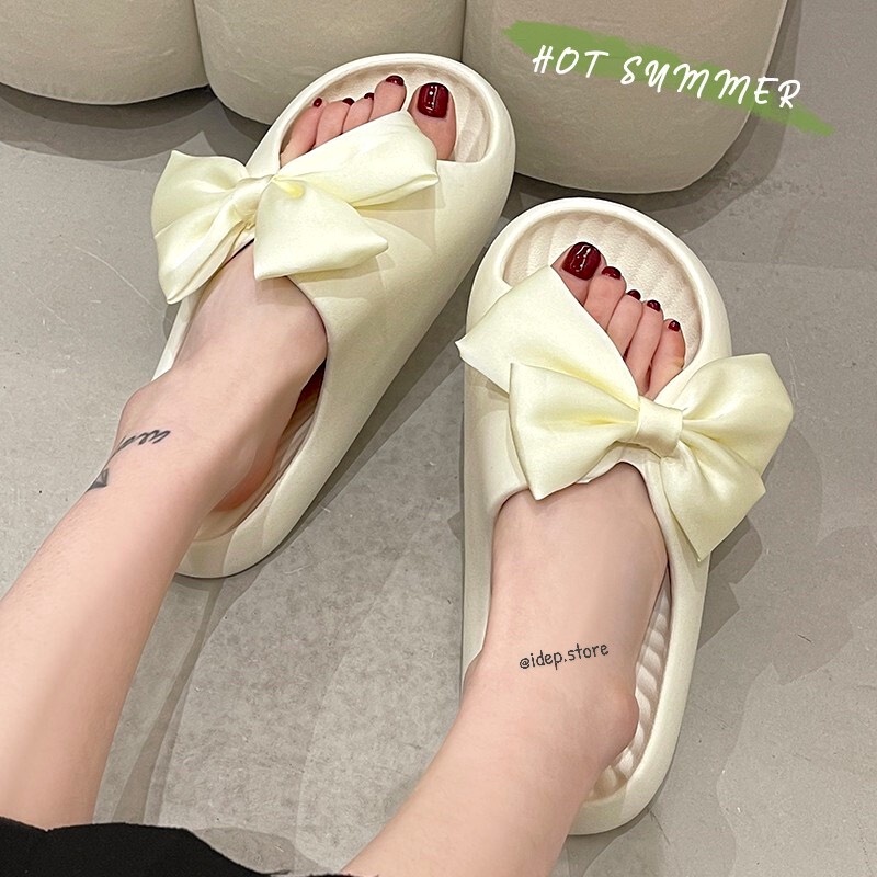 Dép quai ngang nữ thắt Nơ thời trang siêu êm chống trơn trượt đi trong nhà tắm Maipy D246