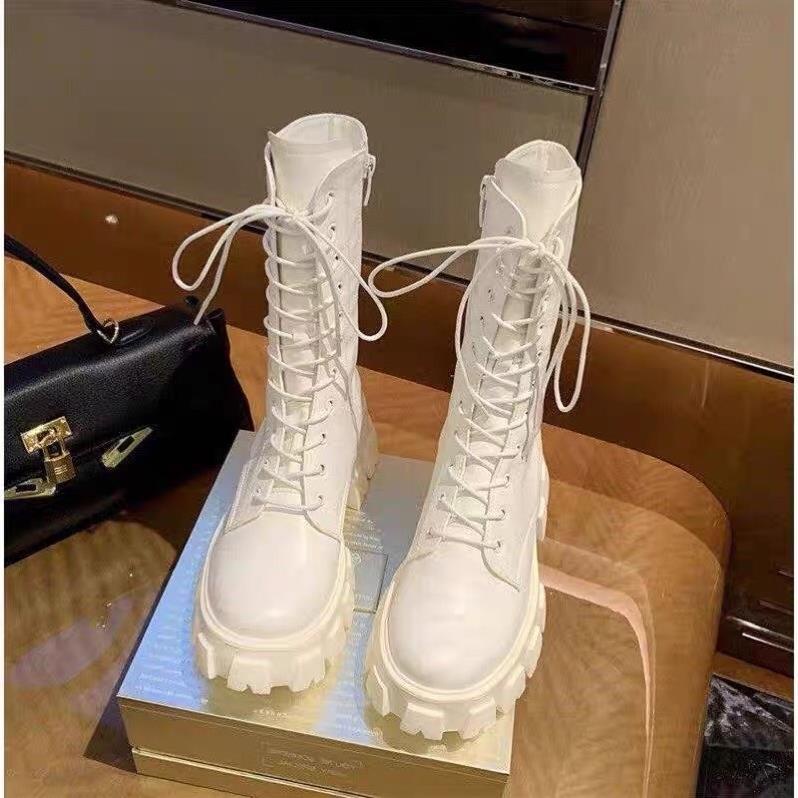 😹 Giày boots nữ siêu cao cổ dây buộc kết hợp khoá kéo Cao Cấp 1900 - bốt nữ cổ cao Hàn Quốc độn đế 2 màu siêu xinh
