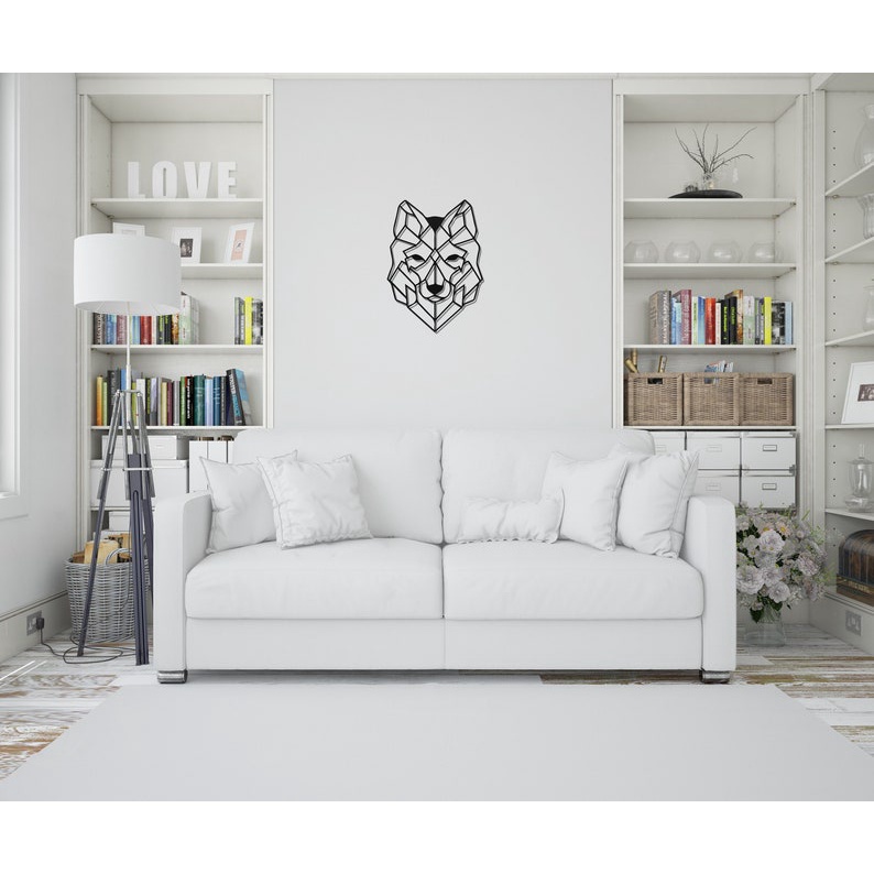 Tranh sắt treo tường decor hình học con sói trang trí phòng khách, phòng ngủ, quán cafe HP003