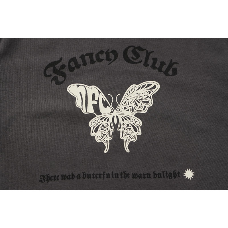 DUNEA Áo Thun Nữ Ngắn Tay Cổ Tròn In Hình Bướm Thời Trang