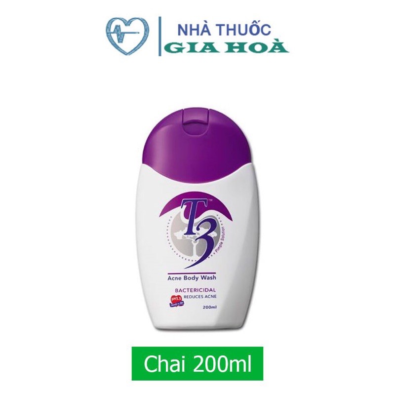 T3 Acne Body Wash - Sữa tắm giảm mụn lưng, giúp da sạch, mịn thoáng, khỏe mạnh - Chai 200ml