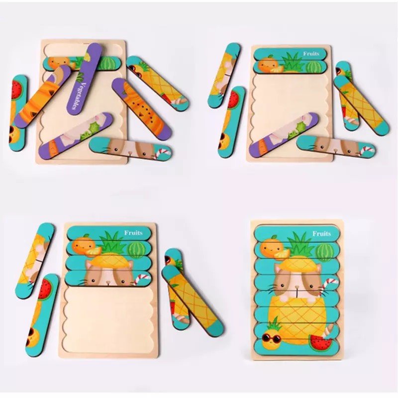 Đồ Chơi Montessori Benrikids Tranh Ghép Hình Que Kem Domino Bằng Gỗ 2 Trong 1 Cho Bé Phát Triển Trí Tuệ