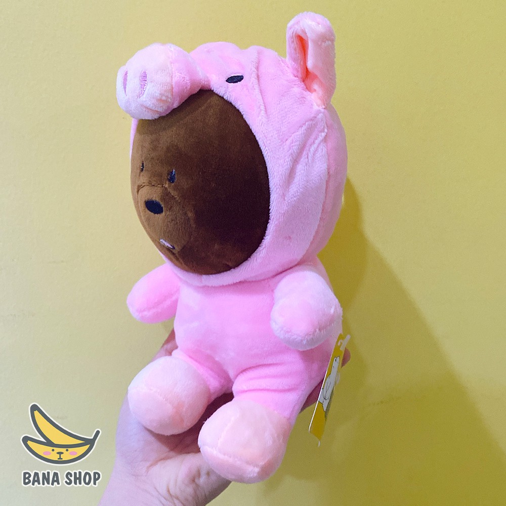 Gấu bông We Bare Bears Chúng tôi đơn giản là gấu - Gấu Xám Grizzly cosplay mặc áo heo hồng cute