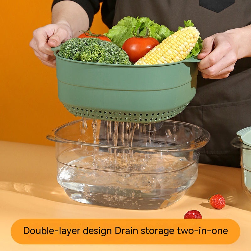 Rổ Rửa Rau Củ Quả Hai Lớp Bằng Nhựa Màu Sắc Tương Phản Sáng Tạo Dành Cho Nhà Bếp