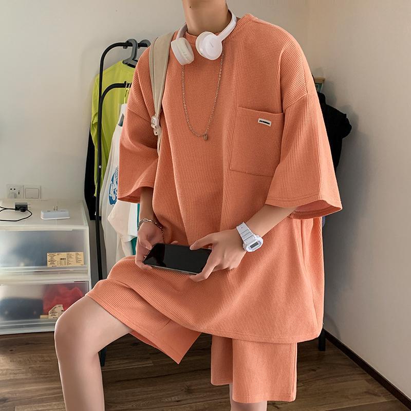 Giao Hàng Miễn Phí Giao Hàng Miễn Phí Bộ Đồ Thể Thao Áo Thun Tay Ngắn Phối Quần Ống Rộng Thẳng Cỡ Lớn 300 Jin Cho Nam