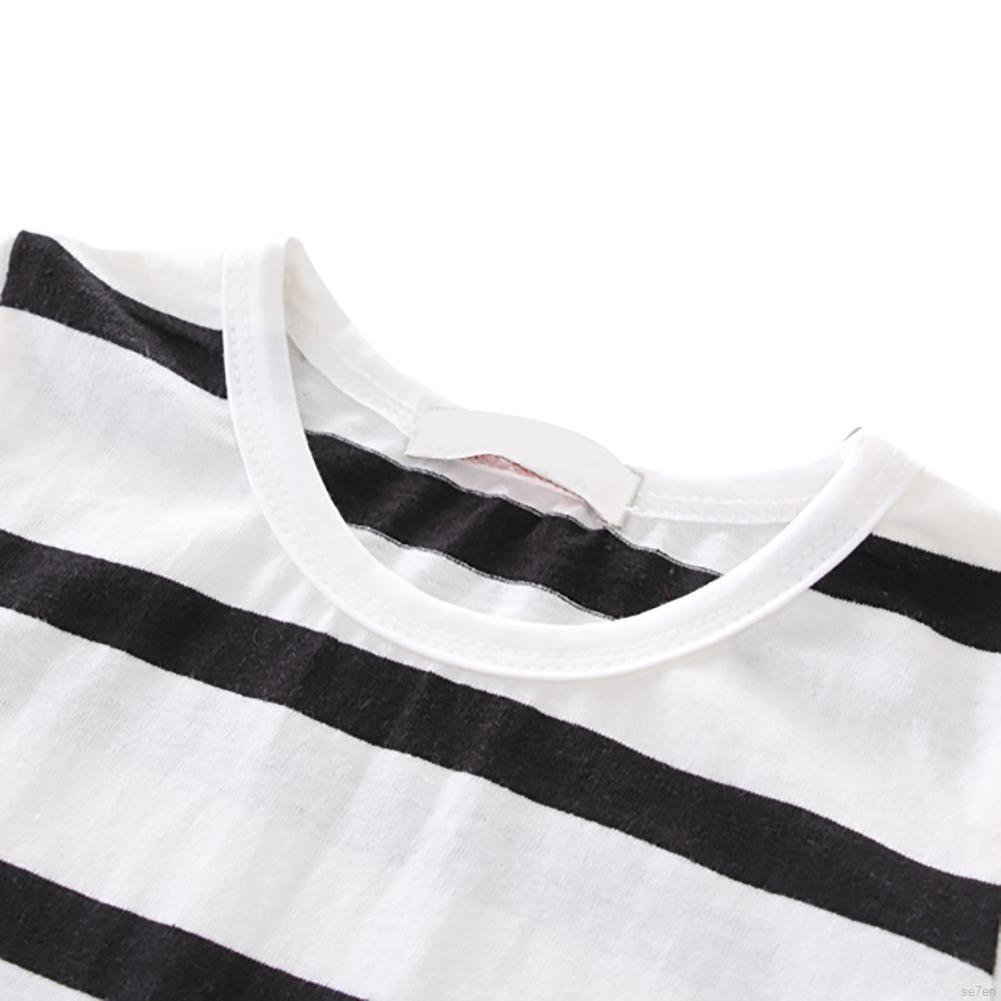 Bộ Áo Phông Ngắn Tay Sọc Ngang + Quần Yếm Denim Cho Bé 0-4 Tuổi