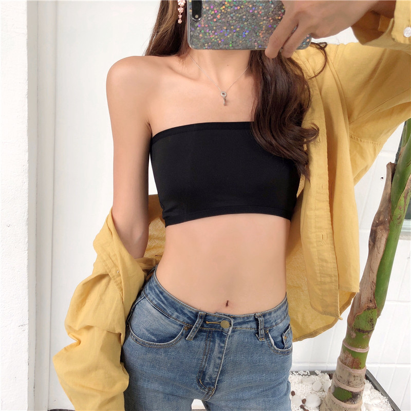 Áo croptop quây không dây đơn giản phong cách Hàn Quốc cho nữ