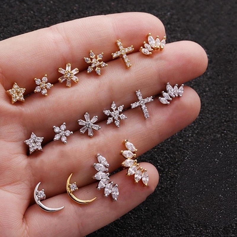 Chic 1 Piece Gold Silver Moon Star Steel Barbell Cz Tragus Diath Helix Piercing Diamond Earring