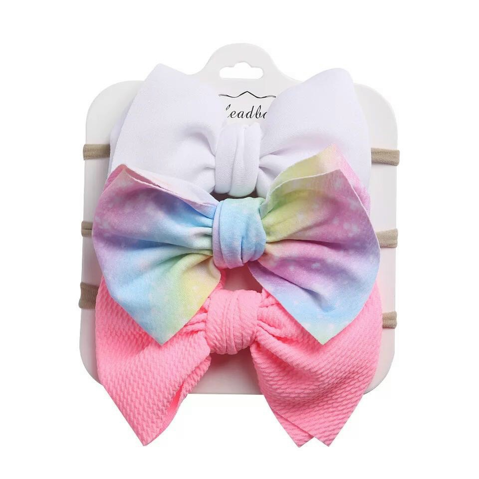 set 3 TURBAN nơ bản to, băng đô, buộc tóc nơ bản to cho bé, chun mềm siêu co giãn, chuẩn phong cách tiểu thu Hàn Quốc