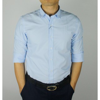 Sơ mi nam trơn dài tay màu xanh lơ chất vải mềm mát kiểu dáng thích hợp với nhiều lứa tuổi