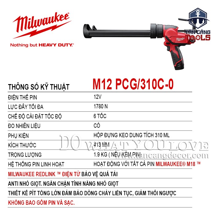 Máy Bơm Keo Dùng Pin Milwaukee M12 PCG/310C-0 ( Thân Máy )