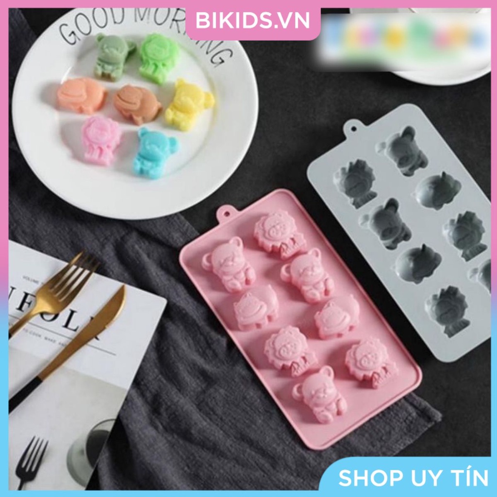 Khuôn thạch socola silicon hình thú 8 viên - Cao cấp