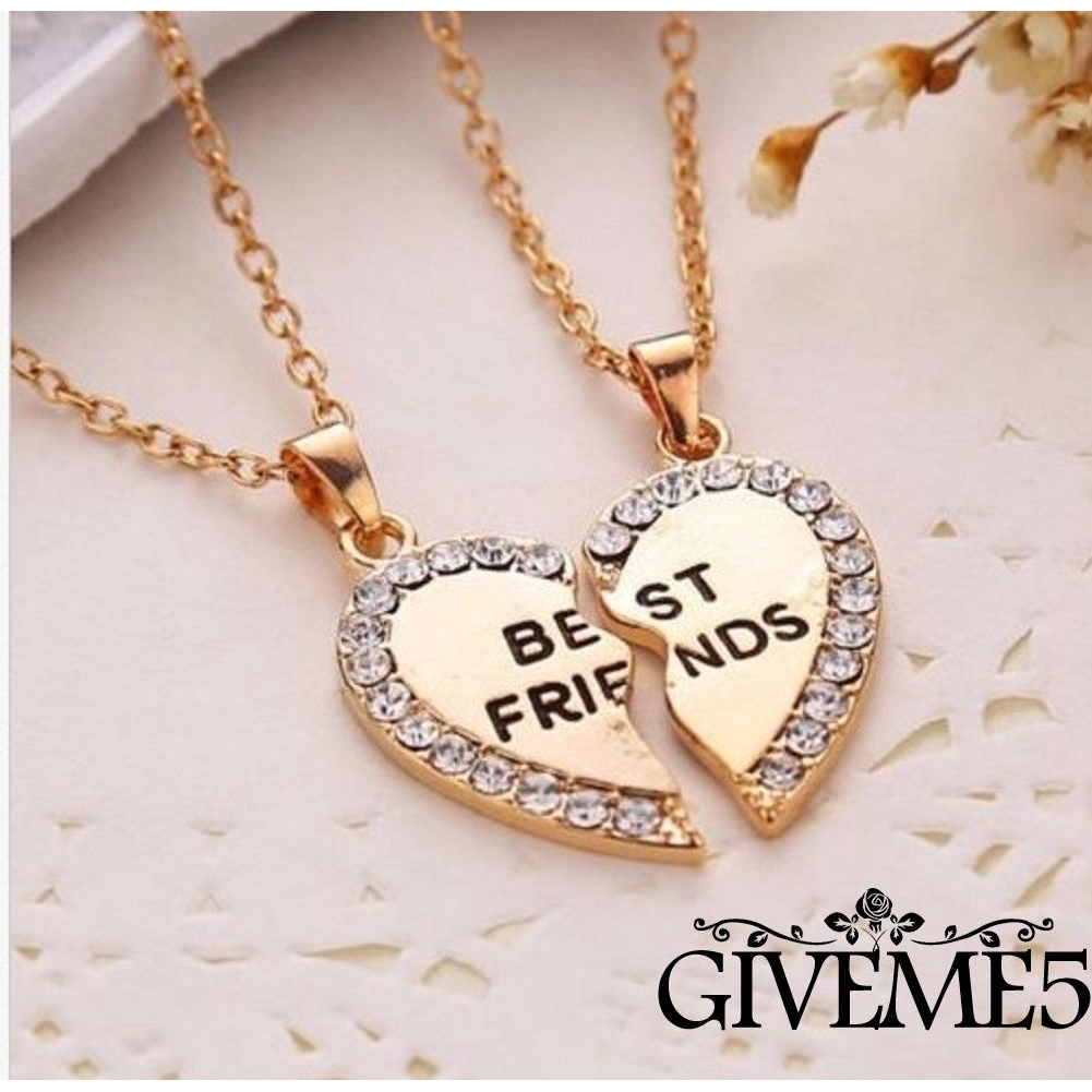 Dây chuyền tình bạn mặt trái tim đôi khắc chữ Best Friend Forever đính đá