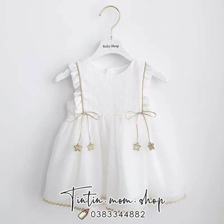 Váy công chúa trắng nơ ngôi sao cho bé gái