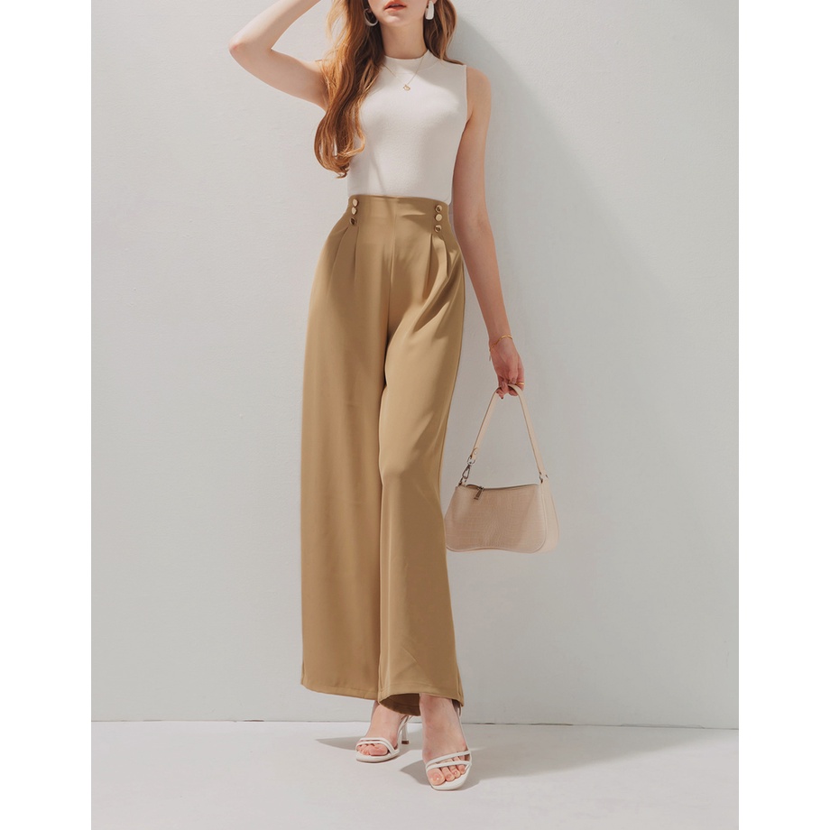 Quần thun ống rộng xếp ly lưng cao nữ Air Space 2120123021