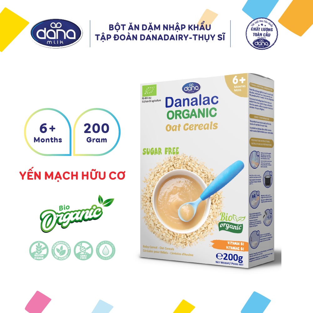 Bột ăn dặm DANALAC Organic yến mạch hữu cơ - Hộp 200g