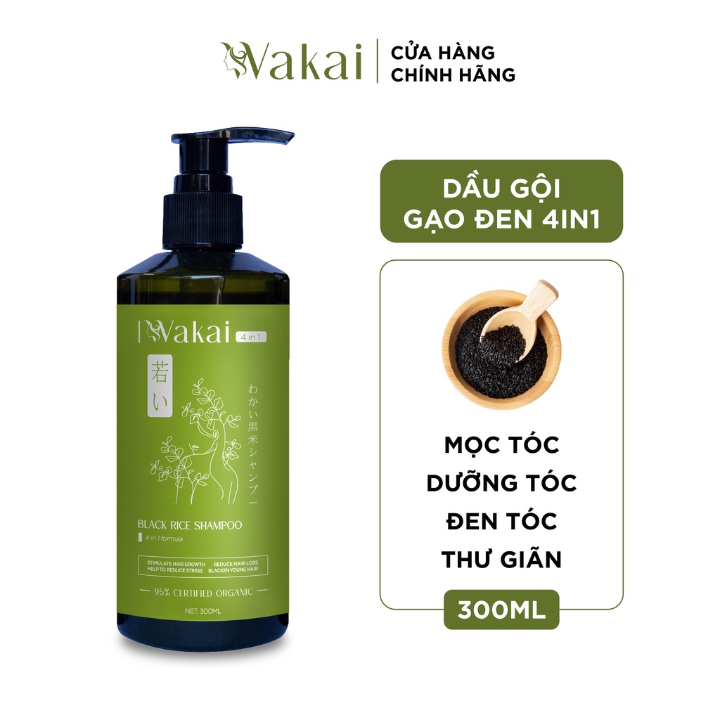 Dầu gội mọc tóc nhân sâm Wakai 4in1 kích thích mọc tóc, ngăn rụng tóc, sạch gàu, hết nấm ngứa 300ml