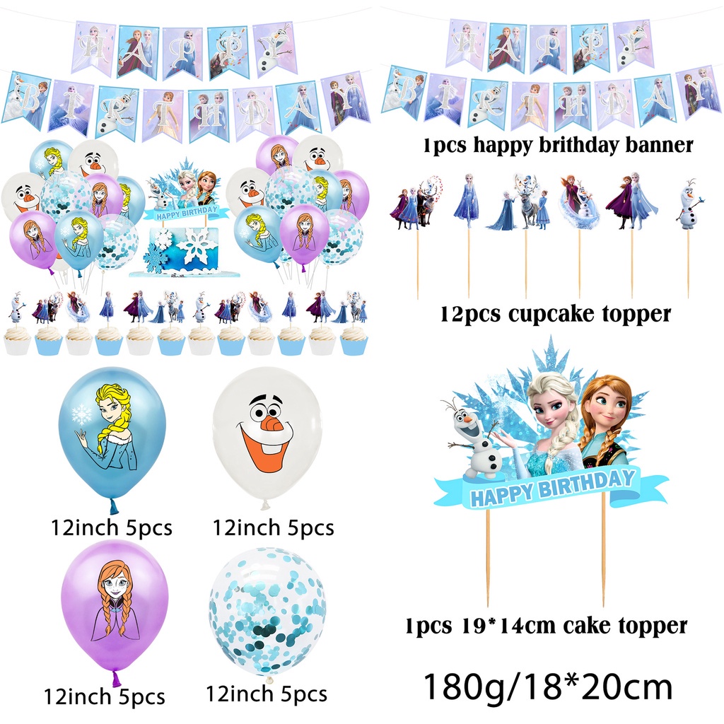 DISNEY Set 34 Bong Bóng Trang Trí Bánh Kem Hình Công Chúa Elsa Anna Olaf Trong Phim Hoạt Hình Frozen