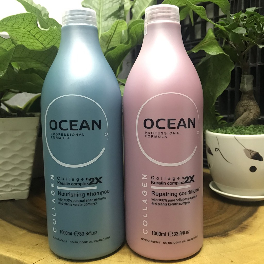 Cặp dầu gội xả phục hồi tóc hư tổn OCEAN Collagen Keratin Complex 2x 1000mlx2