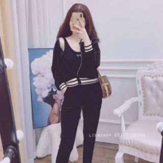 Com bo Bộ nhung đen 3 chi tiết