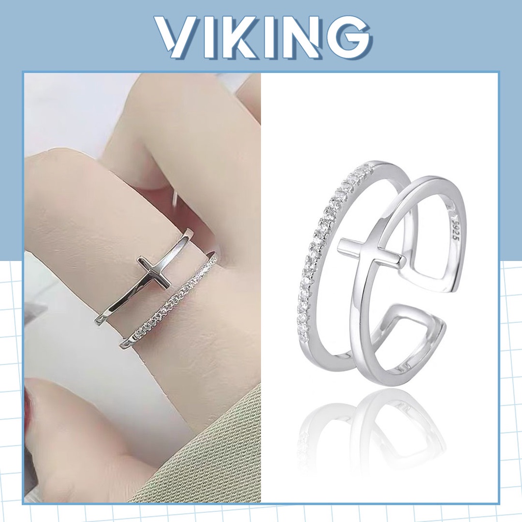 Nhẫn Nữ Chữ Thập Đính Đá Nhân Tạo Phong Cách Hàn Quốc R09