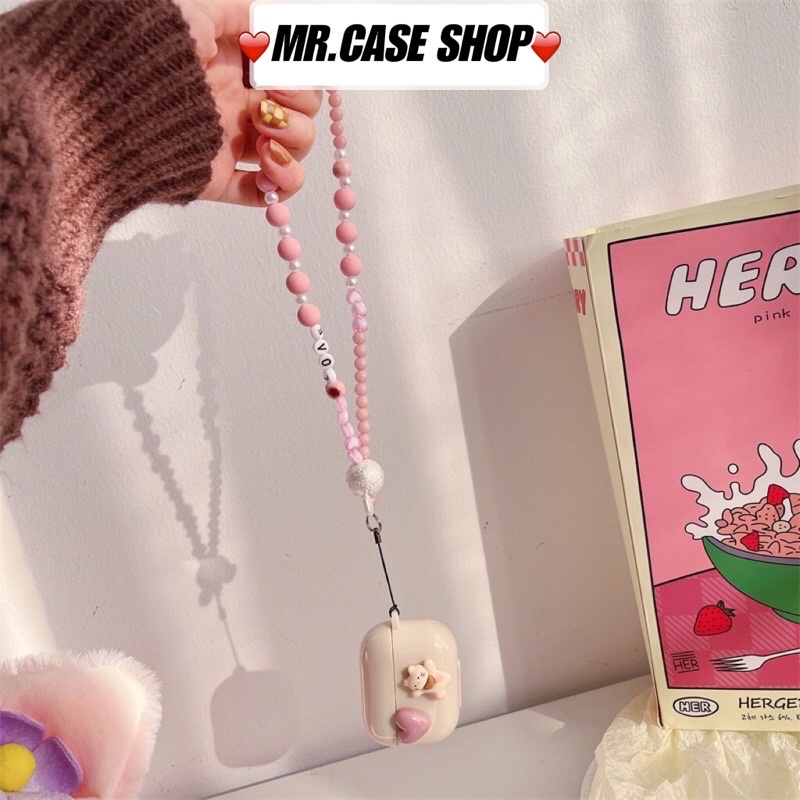Case Airpods 1/2 /3/Pro Vỏ Ốp Tai Nghe Nhựa Dẻo Hình Hoạt Tiết Mèo Tim Kèm Dây Đeo Dài - Mr.Case AirPods