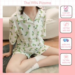 [Rẻ vô địch]  BỘ ĐỒ NGỦ NỮ HOẠT HÌNH, PIJAMA NỮ CỘC TAY HỌA TIẾT QUẢ LÊ DỄ THƯƠNG