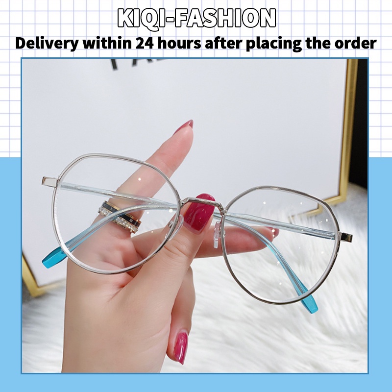(KIQI-FASHION) COD Kính Gọng Kim Loại Tròng Đa Giác Chống Ánh Sáng Xanh Thời Trang Cho Nam Và Nữ