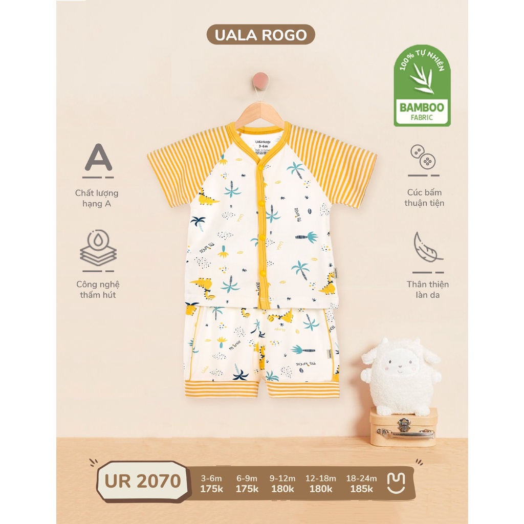 Bộ Uala  Rogo chất vải Bamboo cao cấp mềm mịn thoáng mát thấm hút tốt cài giữa in họa tiết nhí cho bé trai bé gái 2070