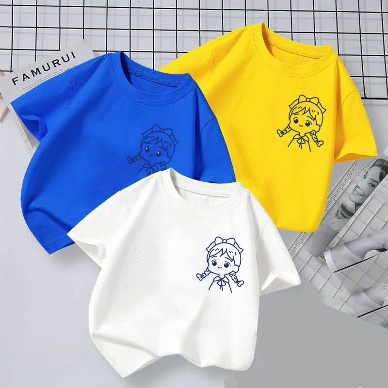 NRVP Áo thun trơn tay ngắn cổ tròn in họa tiết hoạt hình thời trang cho bé 3-11 tuổi