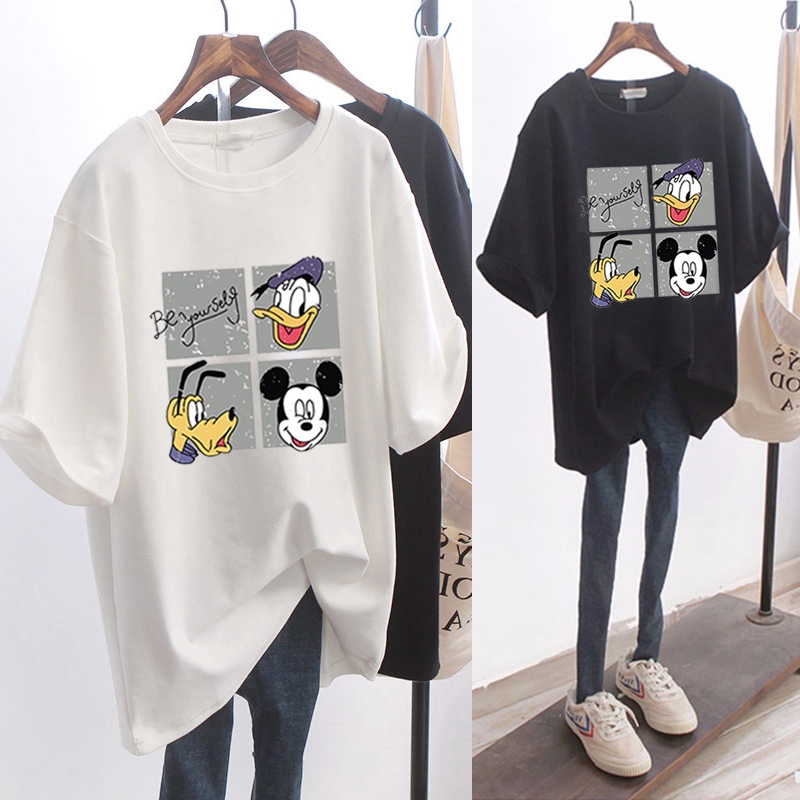 NRVP Áo thun ngắn tay cổ tròn dáng rộng in họa tiết vui nhộn thời trang mùa hè dành cho nữ