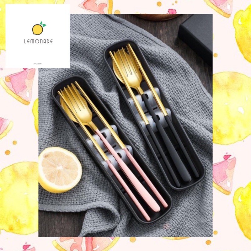 Bộ Muỗng Đũa Nĩa Thìa Inox 304 Cá Nhân Cơm Trưa Văn Phòng Dã Ngoại Cao Cấp