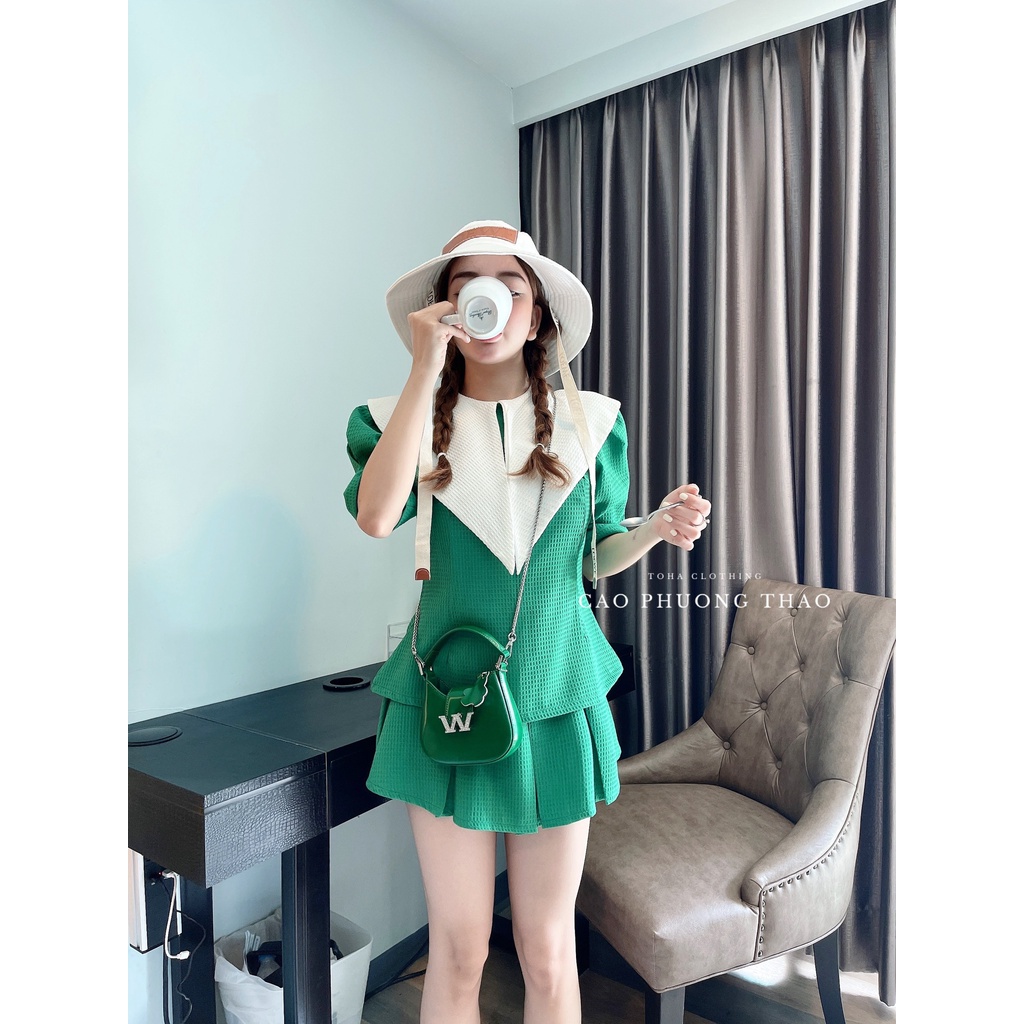 Sét Chân Váy Áo Choàng Cổ - Xanh