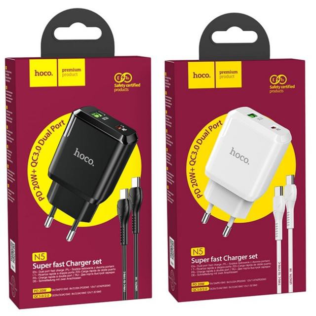 Bộ sạc nhanh Hoco N5 Type-C to Type-C sạc nhanh PD 20W, Quick Chagre 3.0, dành cho iPhone/iPad