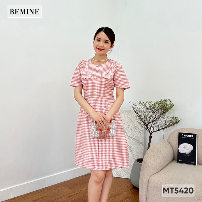 Đầm cổ tròn phối túi BEMINE MT5420HONG