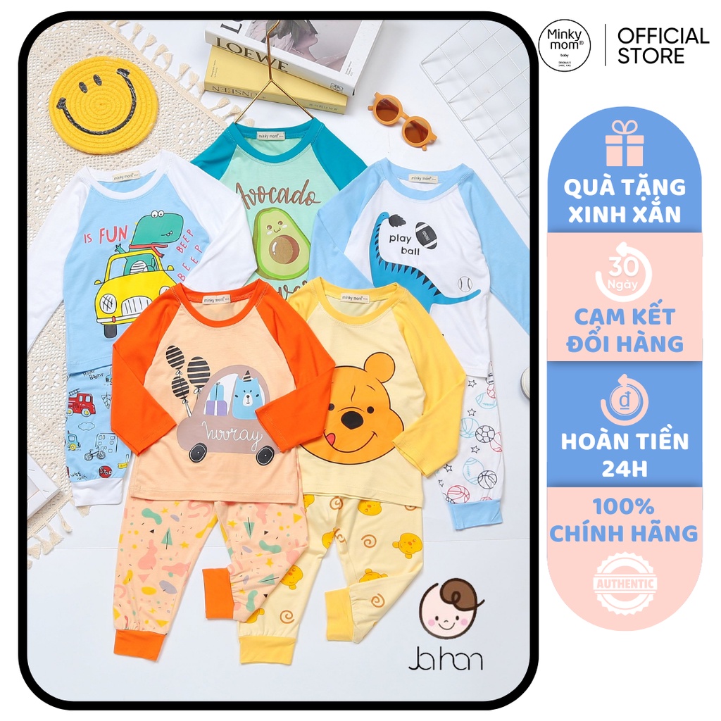 [SALE] Bộ Dài Tay Cho Bé Trai, Bé Gái Minky Mom Vải Thun Lạnh Gấu Pooh, Đồ Bộ Cho Bé Mặc Nhà Thu Đông MKMTD2201