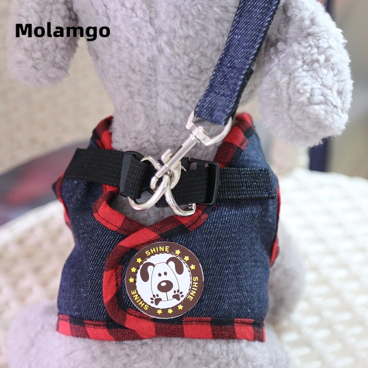 Đai đeo và dây dắt thú cưng đi dạo họa tiết sọc ca rô đỏ dành cho cún nhỏ/ vừa/ lớn