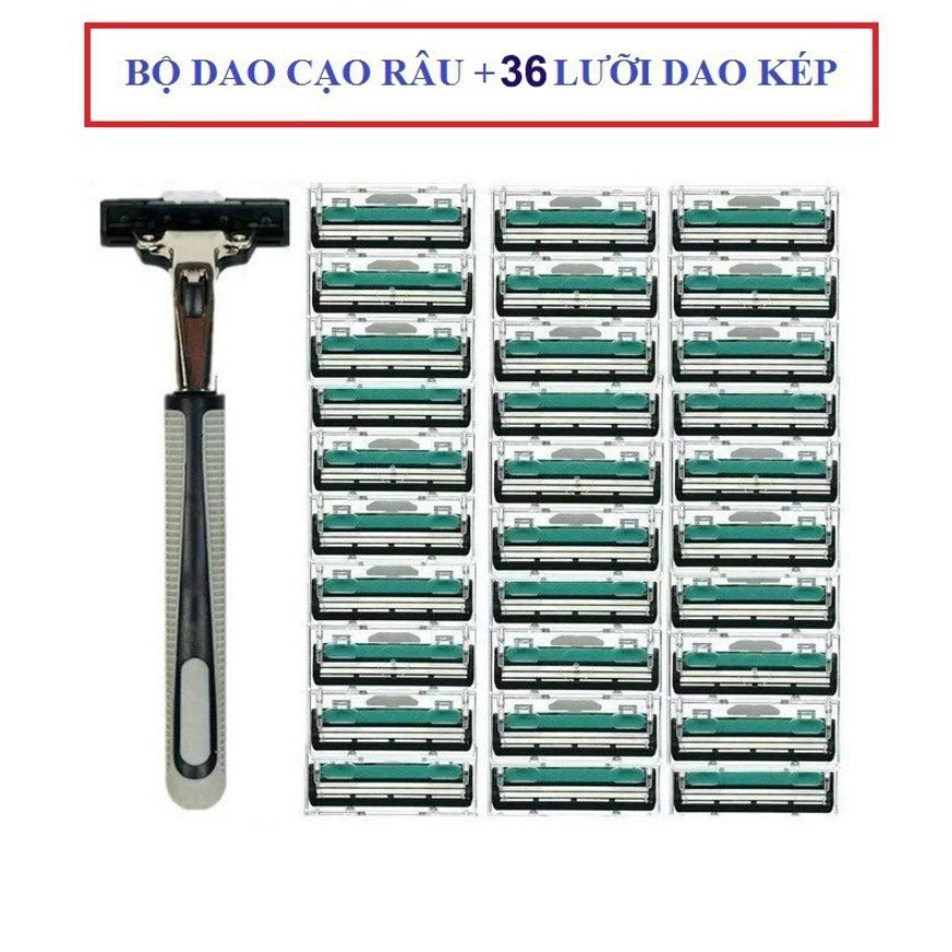 Bộ Dao Cạo Dâu Cho Nam Kèm 36 Lưỡi Dao Cạo Cùng 1 Lọ Kem Cạo Râu, Dụng Cụ Làm Đẹp Cho Nam