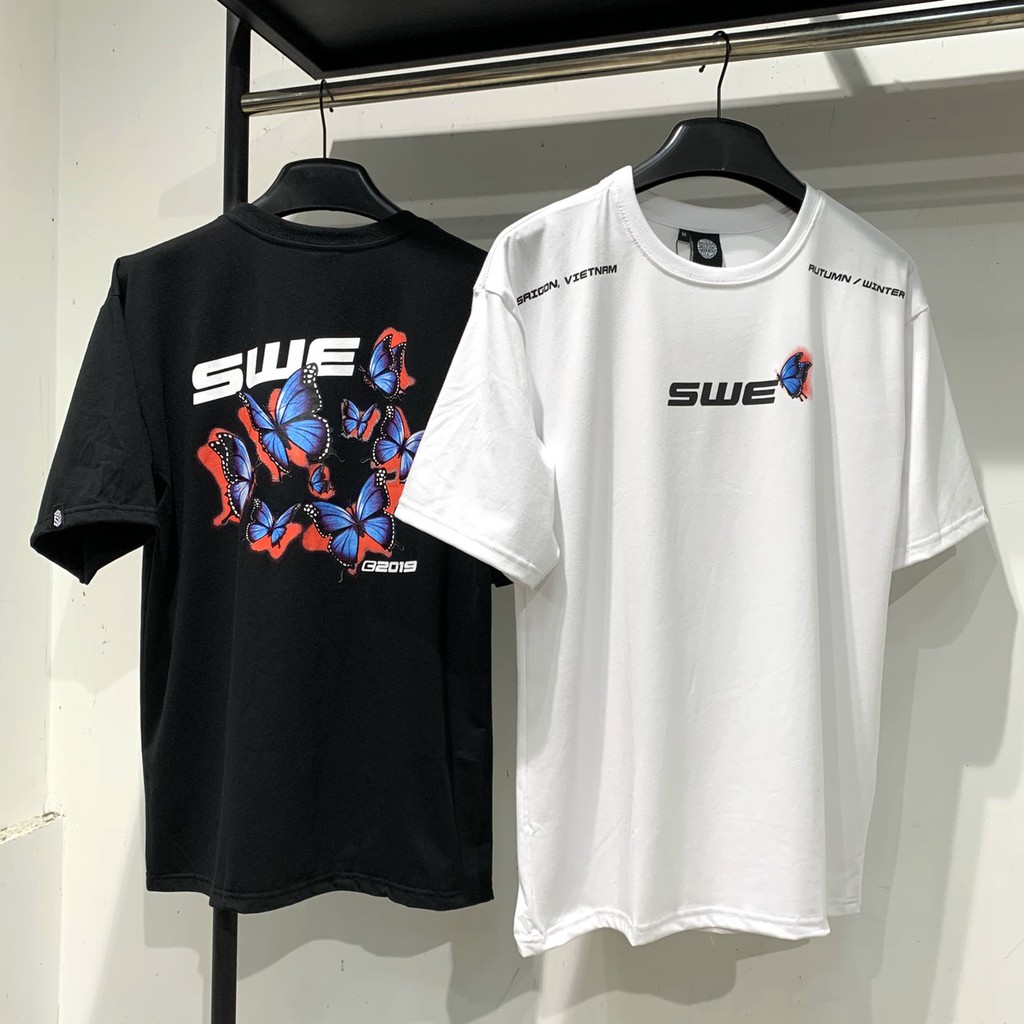 Áo thun tay lỡ unisex form rộng SWE Bươm Bướm, vải cotton 100% co dãn 4 chiều, có logo ở tay áo, tem mạc SWE đầy đủ AL46 | BigBuy360 - bigbuy360.vn